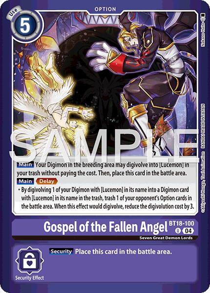 Gospel of the Fallen Angel [BT18-100] (Limited Card Pack -Billion Bullet-) [Limited Card Pack -Billion Bullet-] | Total Play