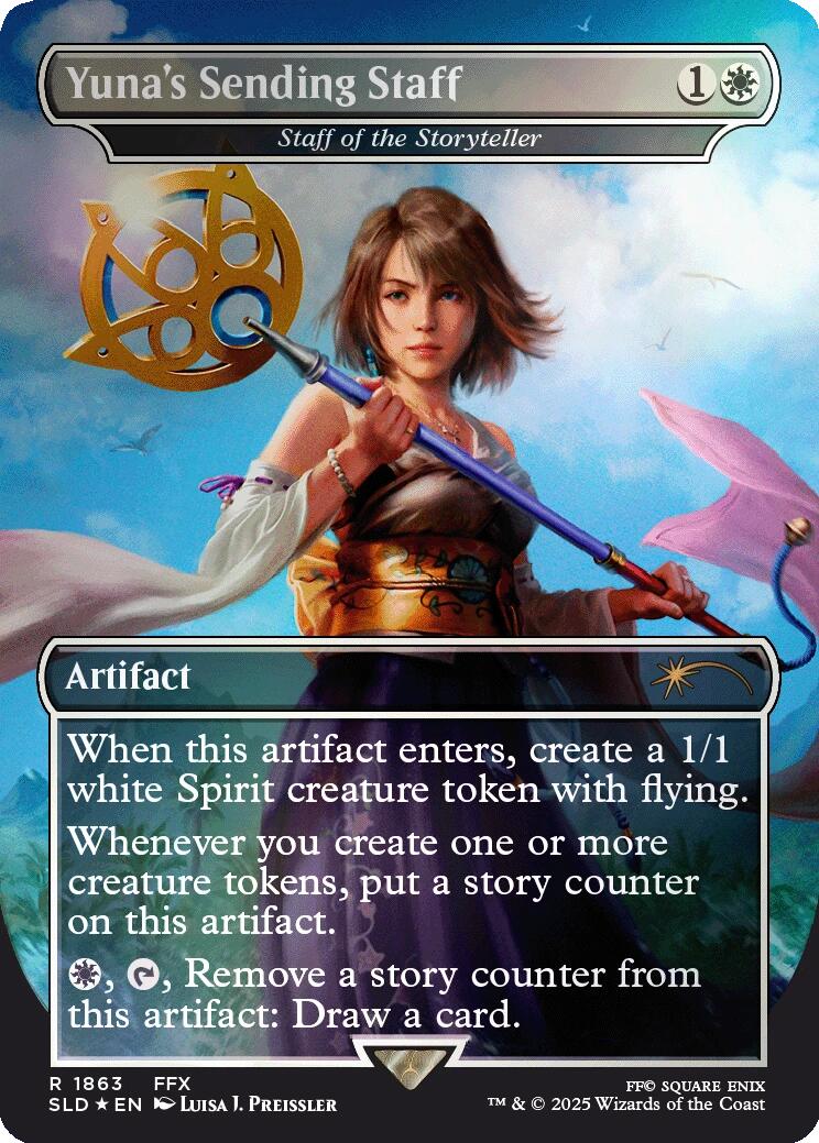 Yuna's Sending Staff - Staff of the Storyteller (Rainbow Foil) [Secret Lair Drop Series] | Total Play