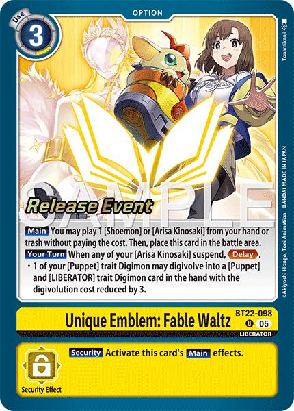 Unique Emblem: Fable Waltz [BT22-098] [Cyber Eden Release Event Cards] | Total Play