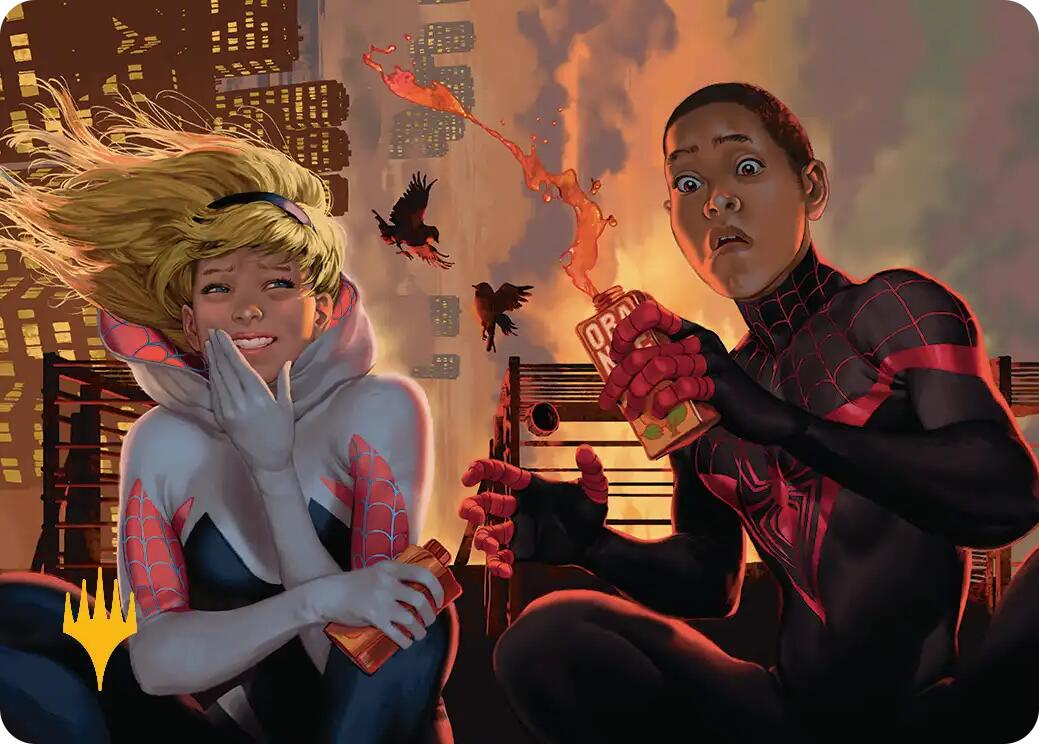 Heroes' Hangout Art Card (Gold-Stamped Planeswalker Symbol) [Marvel's Spider-Man Art Series] | Total Play