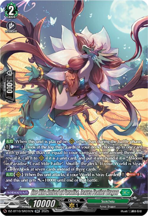 One Who Arrived at Paradise, Leaves Feather Dragon (SR) (DZ-BT10/SR31EN) [Dragonsoul Resonance] | Total Play