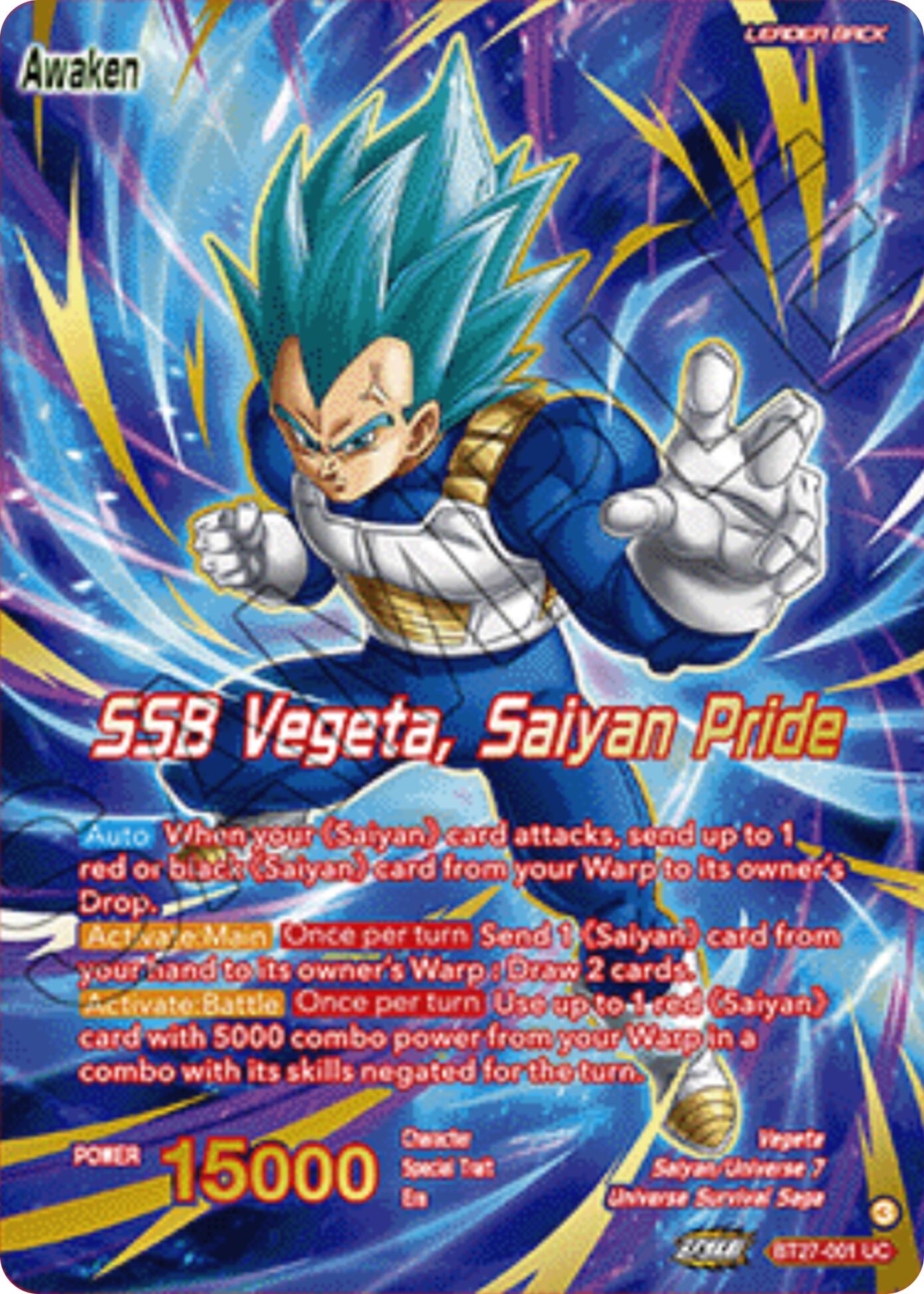 Vegeta // SSB Vegeta, Saiyan Pride (Championship 2025 Finals Alternate Art Leader Card) (BT27-001) [Tournament Promotion Cards] | Total Play