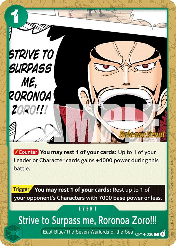Strive to Surpass me, Roronoa Zoro!!! [The Azure Sea's Seven Release Event Cards] | Total Play