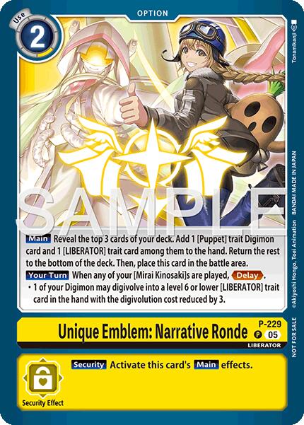 Unique Emblem: Narrative Ronde [P-229] (Dawn of Liberator Box Topper) [Promotional Cards] | Total Play