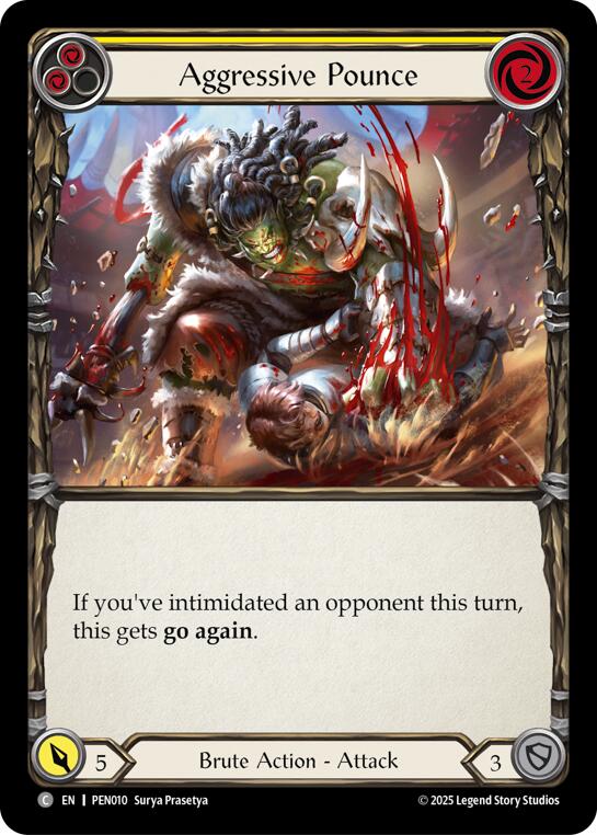 Aggressive Pounce (Yellow) (Rainbow Foil) [PEN010] (Compendium of Rathe)  Rainbow Foil | Total Play