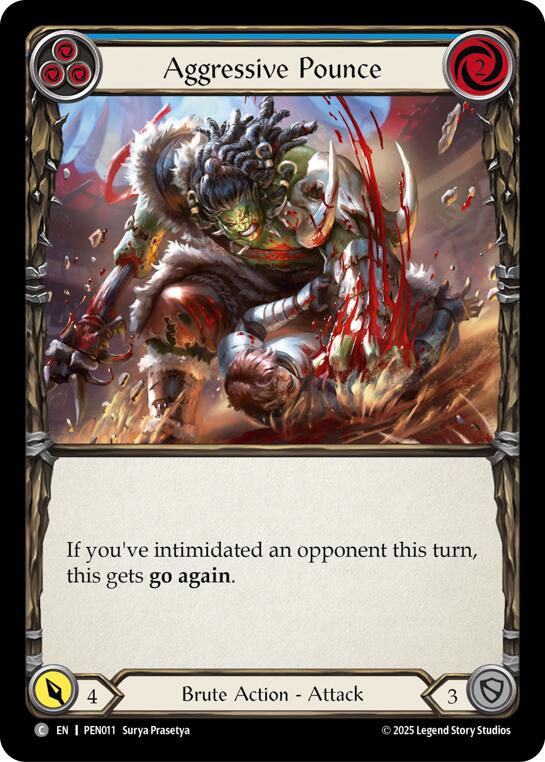 Aggressive Pounce (Blue) (Rainbow Foil) [PEN011] (Compendium of Rathe)  Rainbow Foil | Total Play