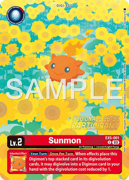 Sunmon [EX5-001] (Regionals 26-27 Season 1 Participant) [Animal Colosseum] | Total Play