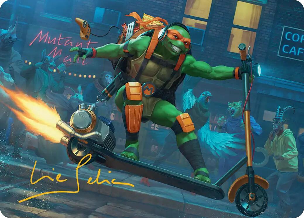 Michelangelo, On the Scene Art Card (Gold-Stamped Signature) [Teenage Mutant Ninja Turtles Art Series] | Total Play