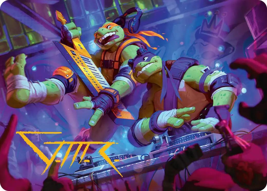 Mikey & Don, Party Planners Art Card (Gold-Stamped Signature) [Teenage Mutant Ninja Turtles Art Series] | Total Play