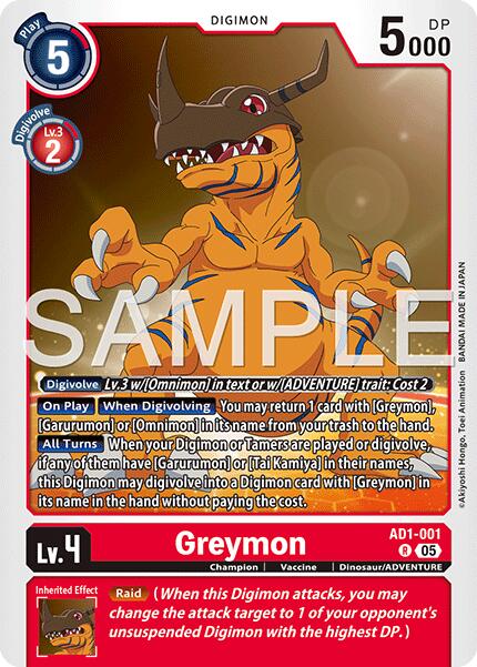 Greymon [AD1-001] [Advanced Booster Digimon Generation] | Total Play