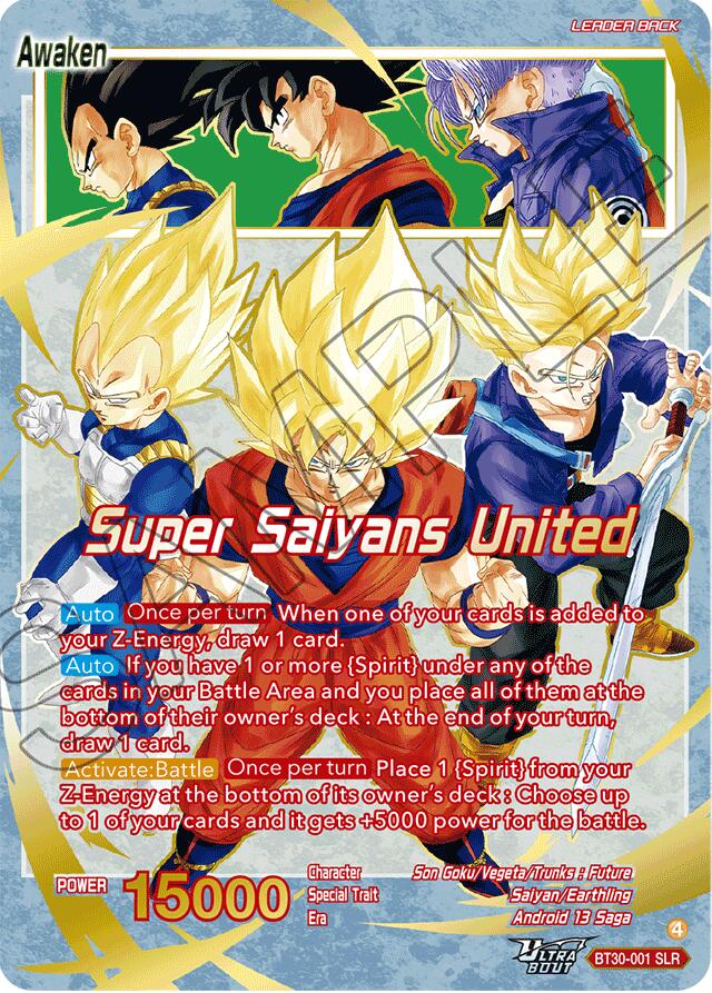 Son Goku, Vegeta, & Trunks // Super Saiyans United (SLR) (BT30-001) [Three Glorious Fighters] | Total Play