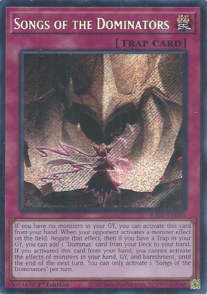Songs of the Dominators (Secret Rare) [RA05-EN081] Secret Rare | Total Play