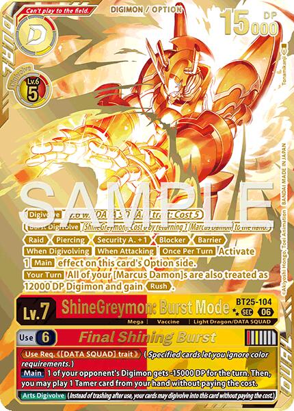 ShineGreymon: Burst Mode // Final Shining Burst [BT25-104] (Rare Pull) [Dual Revolution] | Total Play