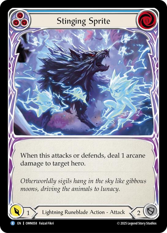 Stinging Sprite (Blue) [OMN058] (Omens of the Third Age)  Rainbow Foil | Total Play