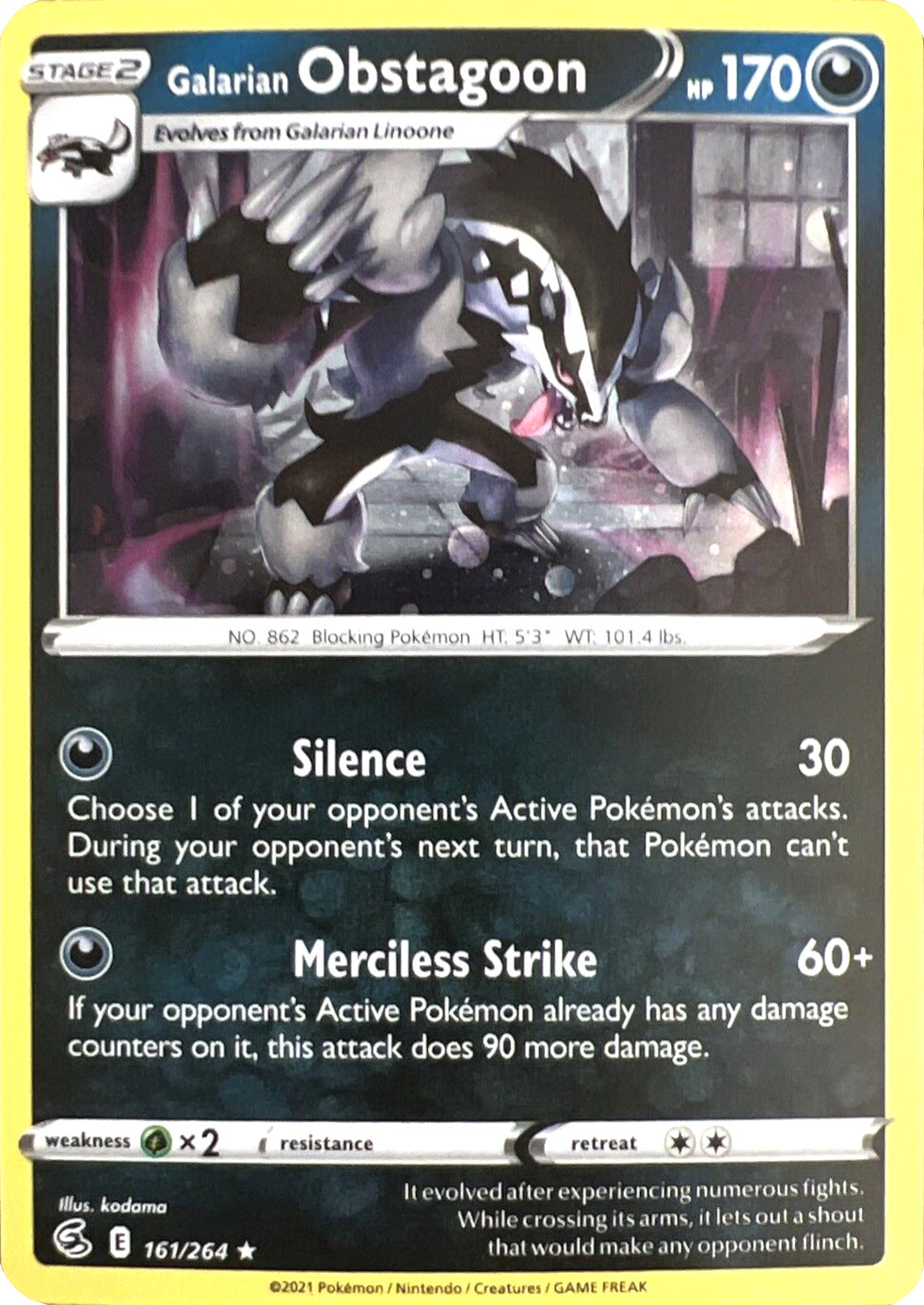 Galarian Obstagoon (161/264) (Cosmos Holo) [Sword & Shield: Fusion Strike] | Total Play