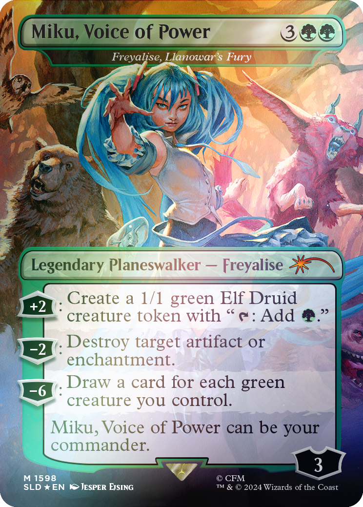 Miku, Voice of Power - Freyalise, Llanowar's Fury (Rainbow Foil) [Secret Lair Drop Series] | Total Play