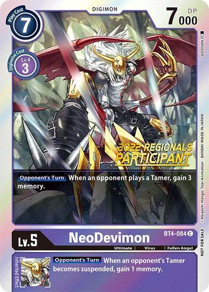 NeoDevimon [BT4-084] (2022 Championship Online Regional) (Online Participant) [Great Legend Promos] | Total Play