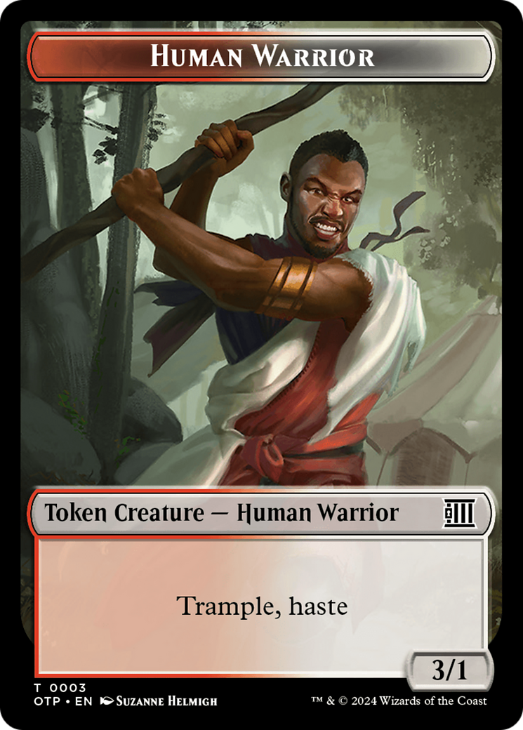 Human Warrior // Plot Double-Sided Token [Outlaws of Thunder Junction: Breaking News Tokens] | Total Play