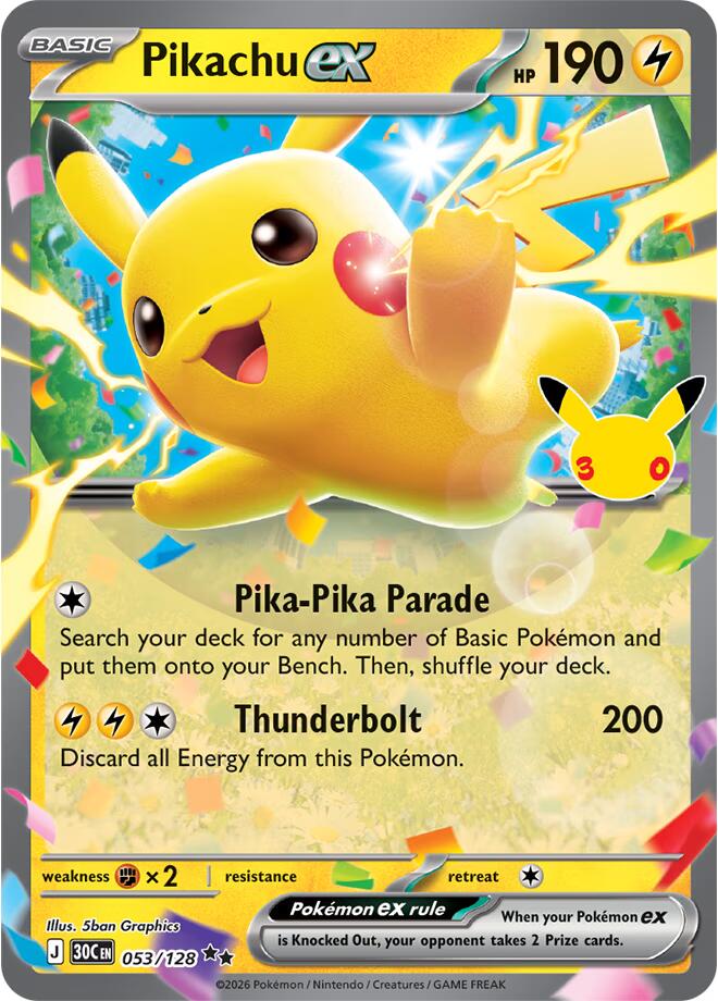 Pikachu ex (053/128) [Mega Evolution: 30th Celebration] | Total Play