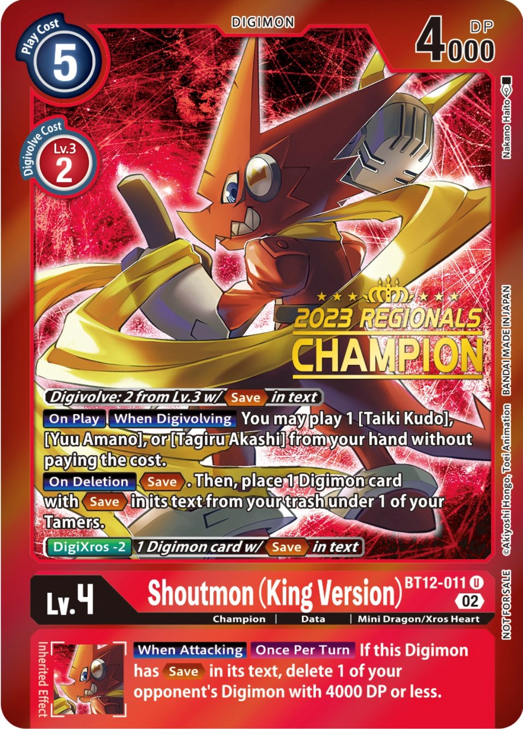 Shoutmon (King Version) [BT12-011] (2023 Regionals Champion) [Across Time Promos] | Total Play