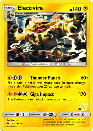 Electivire (43/147) (Pikachu Stamp #32) [Battle Academy 2020] | Total Play