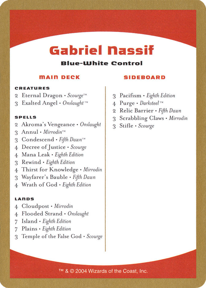 Gabriel Nassif Decklist [World Championship Decks 2004] | Total Play