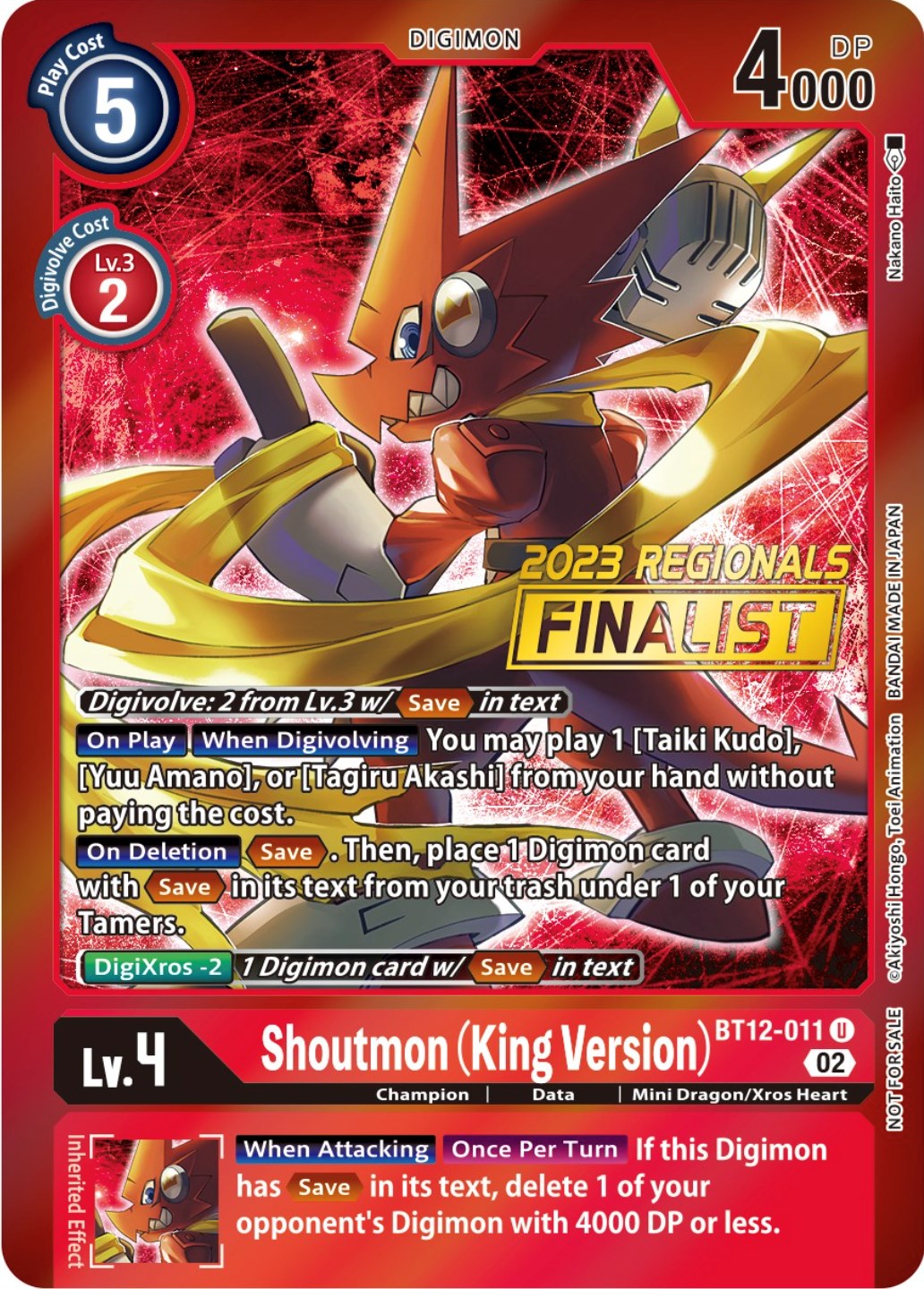 Shoutmon (King Version) [BT12-011] (2023 Regionals Finalist) [Across Time Promos] | Total Play