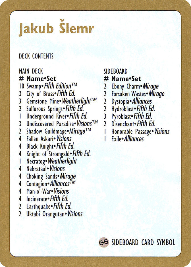 Jakub Slemr Decklist [World Championship Decks 1997] | Total Play