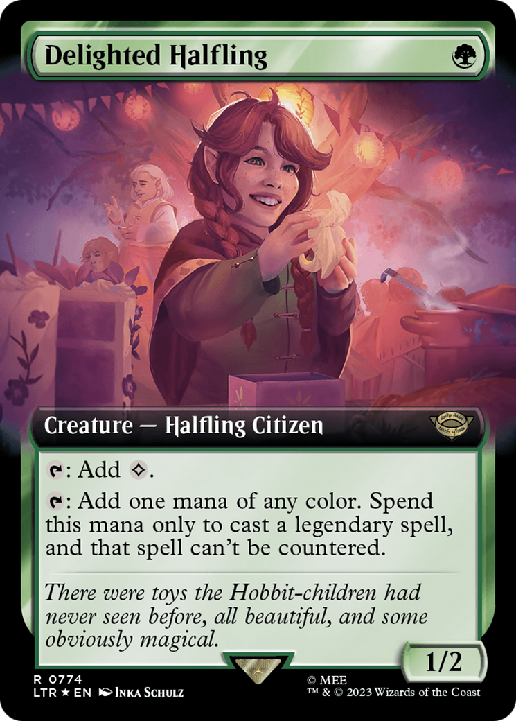 Delighted Halfling (Extended Art) (Surge Foil) [The Lord of the Rings: Tales of Middle-Earth] | Total Play