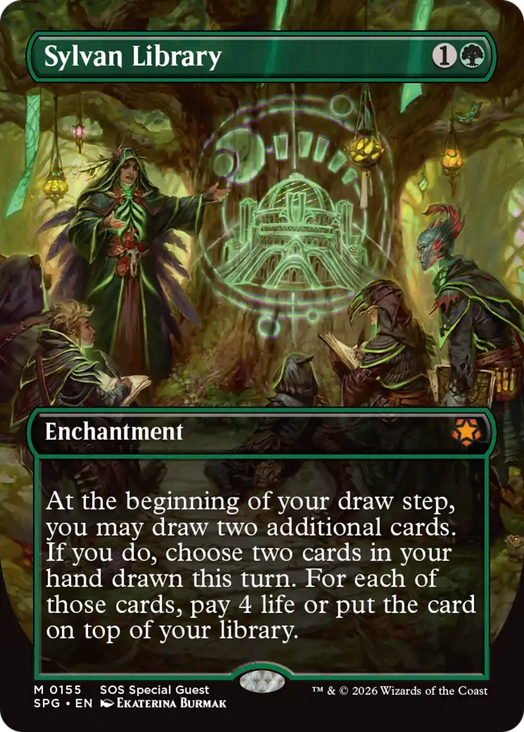 Sylvan Library (Borderless) [Secrets of Strixhaven Special Guests] | Total Play