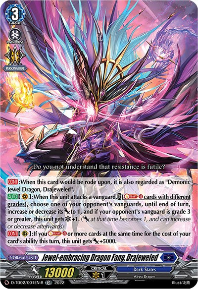 Jewel-embracing Dragon Fang, Drajeweled (D-TD02/001EN-R) [Michiru Hazama -Demonic Jewel Dragon of the Four Flames-] | Total Play