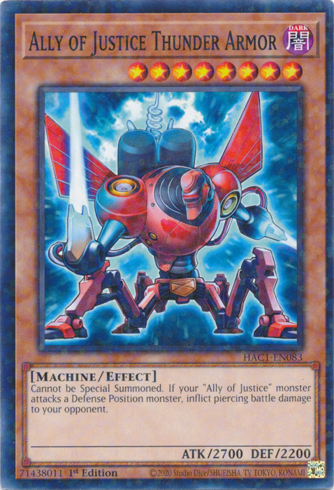 Ally of Justice Thunder Armor (Duel Terminal) [HAC1-EN083] Common | Total Play