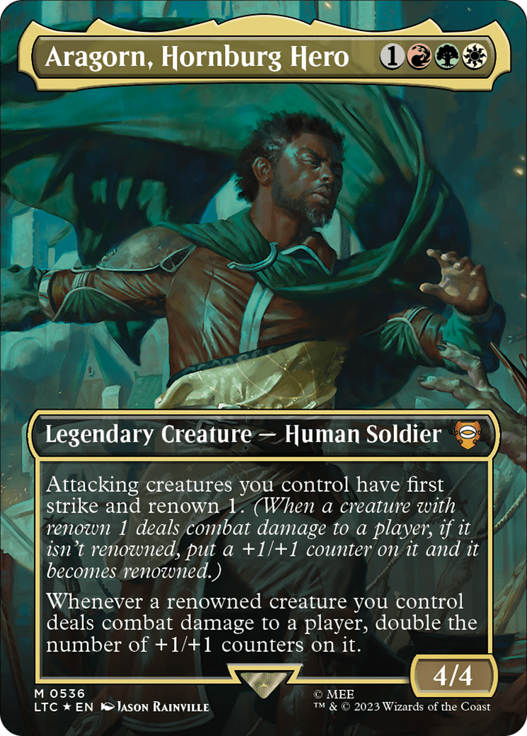 Aragorn, Hornburg Hero (Borderless) (Surge Foil) [The Lord of the Rings: Tales of Middle-Earth Commander] | Total Play