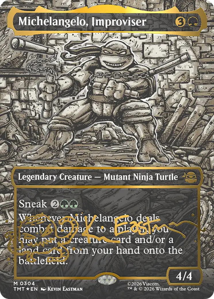 Michelangelo, Improviser (Borderless) (Gold-Stamped Signature) [Teenage Mutant Ninja Turtles] | Total Play