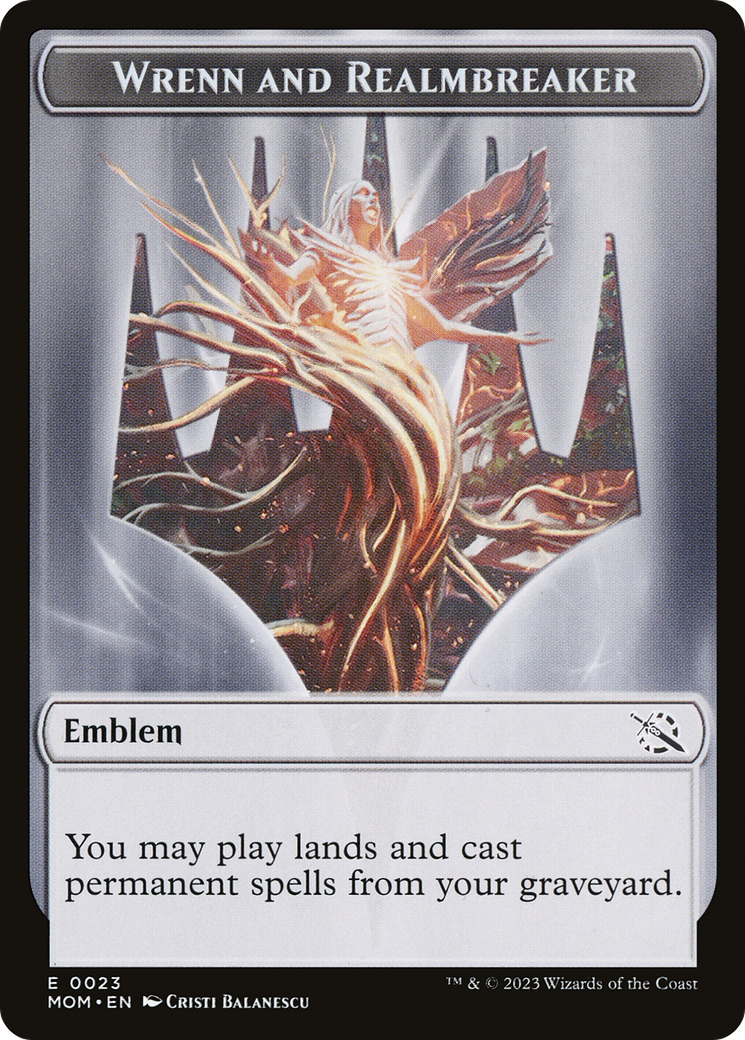 Treasure (21) // Wrenn and Realmbreaker Emblem Double-Sided Token [March of the Machine Tokens] | Total Play
