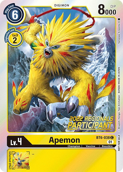 Apemon [BT6-038] (2022 Championship Online Regional) (Online Participant) [Double Diamond Promos] | Total Play