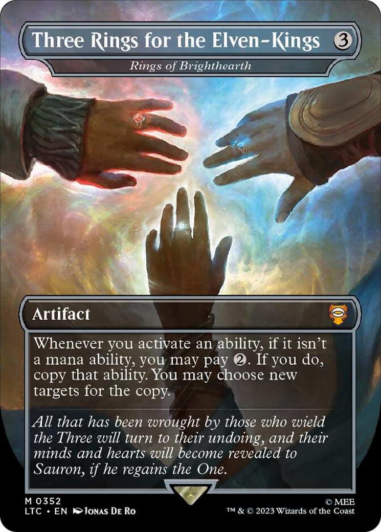 Three Rings for the Elven-Kings - Rings of Brighthearth (Borderless) (Surge Foil) [The Lord of the Rings: Tales of Middle-Earth Commander] | Total Play