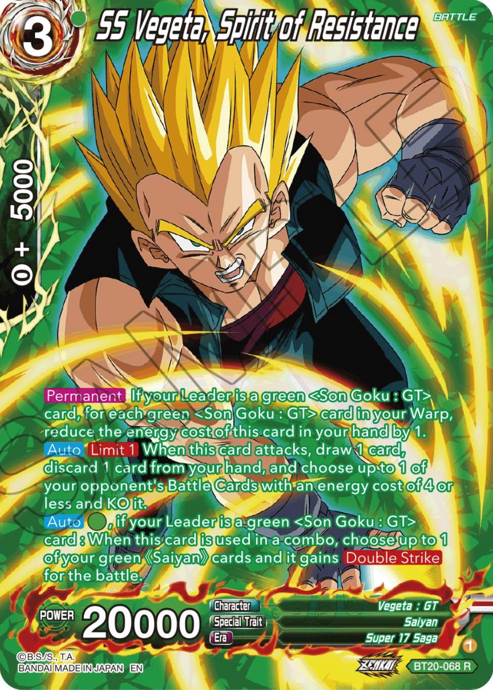 SS Vegeta, Spirit of Resistance (Silver Foil) (BT20-068) [Power Absorbed] | Total Play