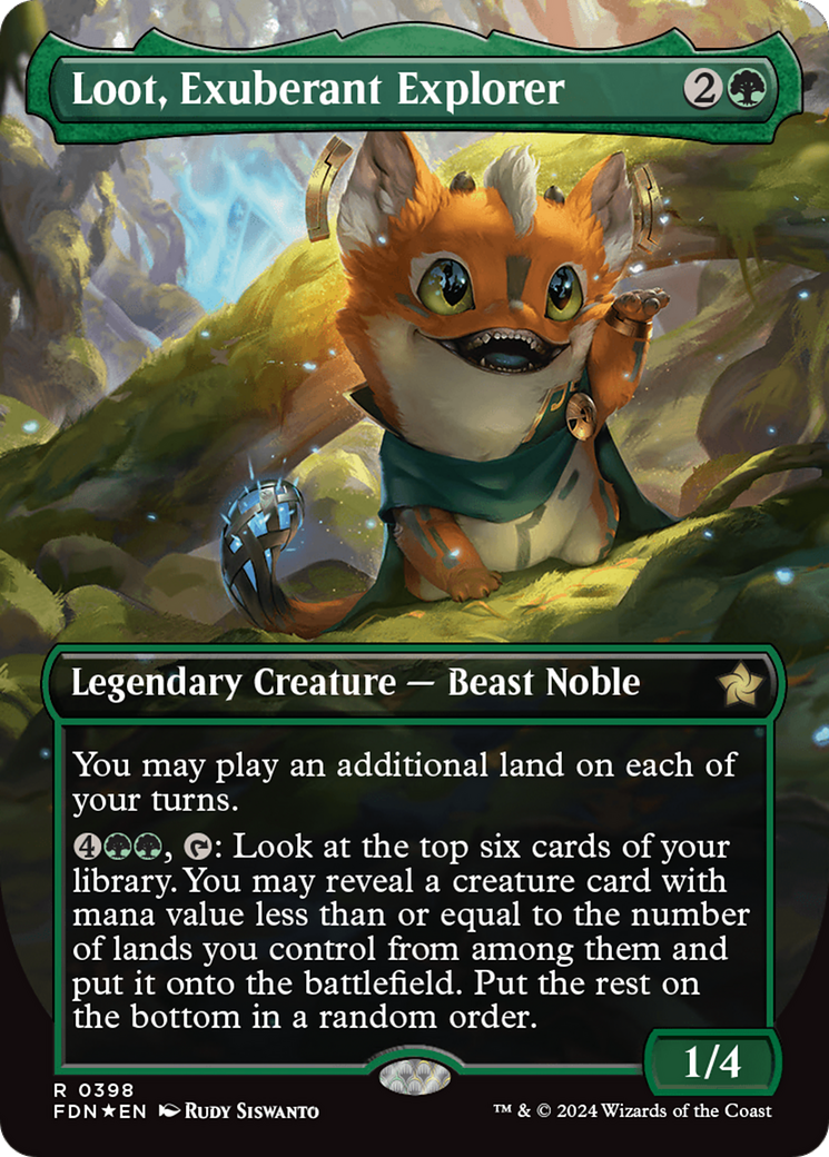 Loot, Exuberant Explorer (Borderless) (Mana Foil) [Foundations] | Total Play