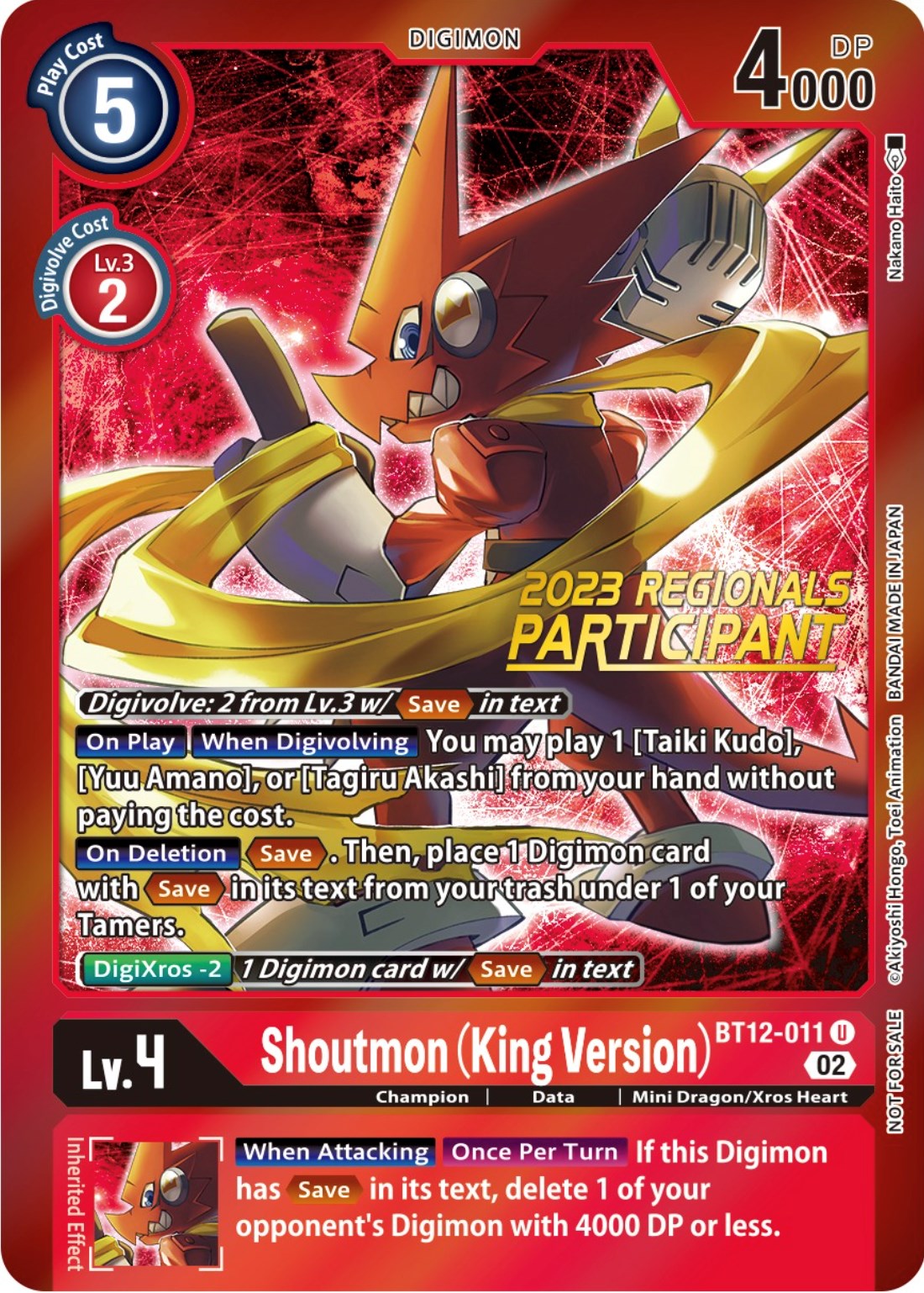 Shoutmon (King Version) [BT12-011] (2023 Regionals Participant) [Across Time Promos] | Total Play