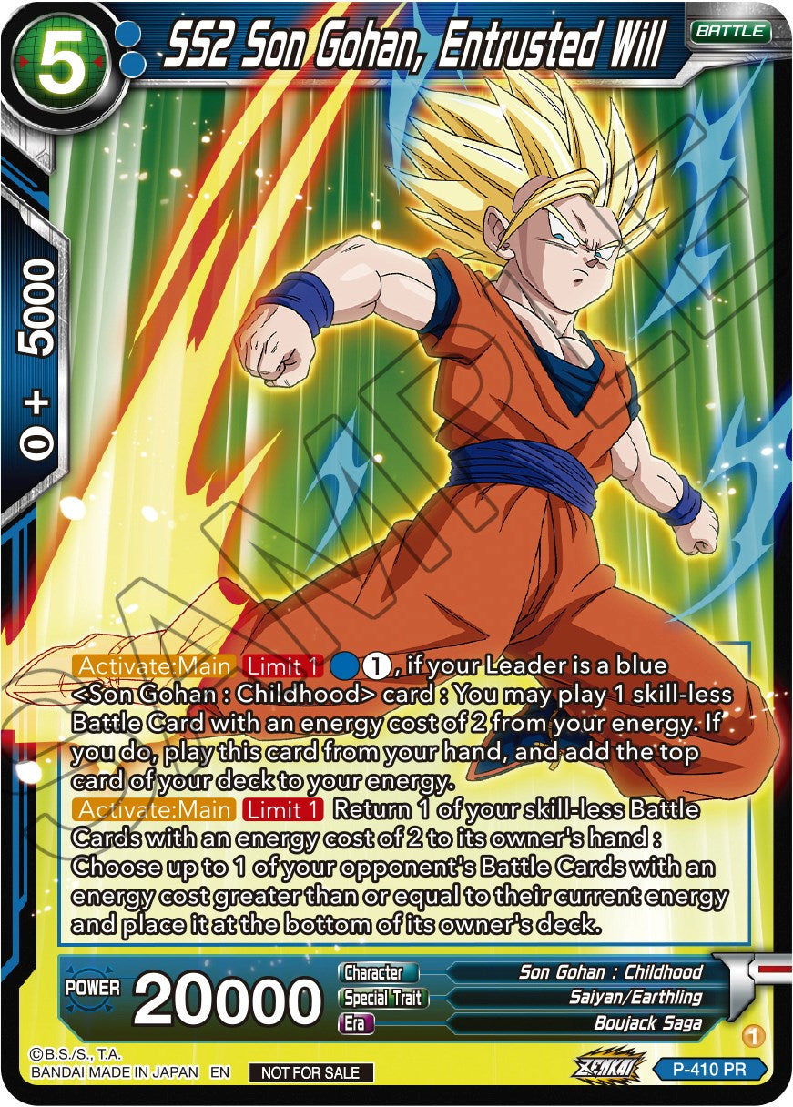 SS2 Son Gohan, Entrusted Will (Zenkai Series Tournament Pack Vol.1) (P-410) [Tournament Promotion Cards] | Total Play