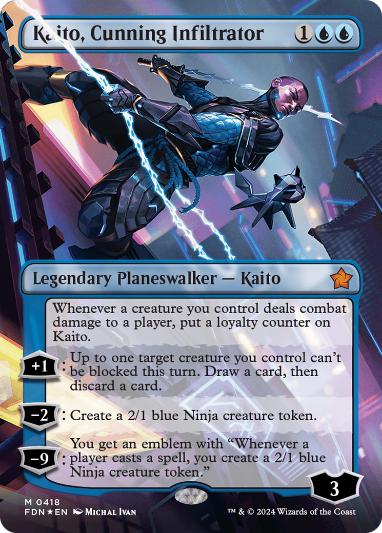 Kaito, Cunning Infiltrator (Borderless) (Mana Foil) [Foundations] | Total Play