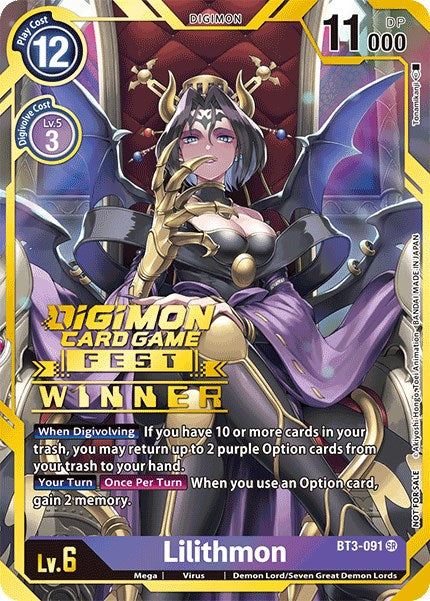 Lilithmon [BT3-091] (Digimon Card Game Fest 2022 Winner) [Release Special Booster Promos] | Total Play