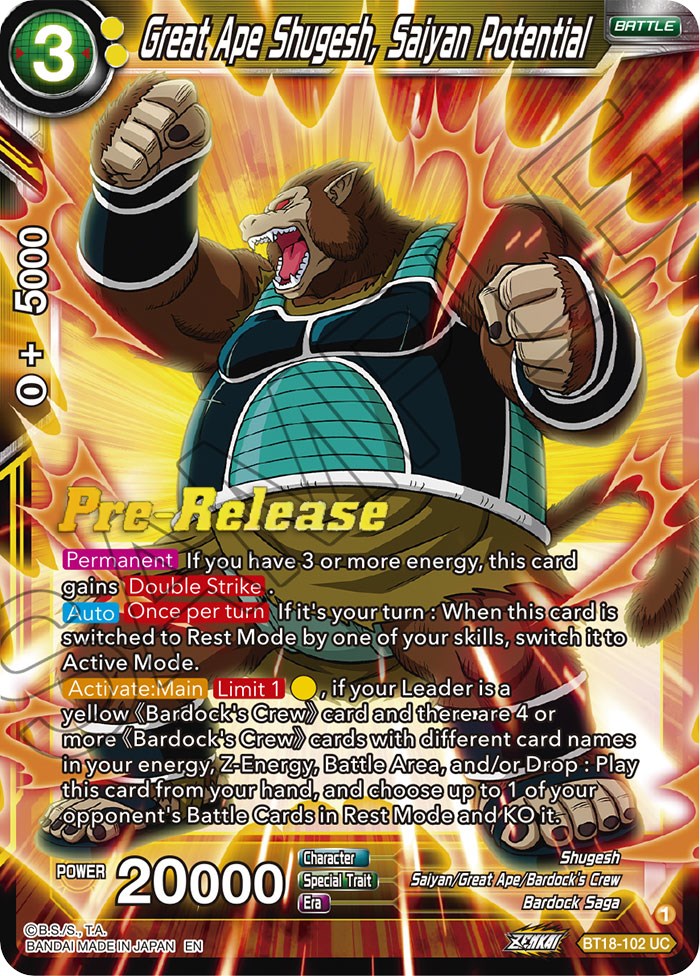 Great Ape Shugesh, Saiyan Potential (BT18-102) [Dawn of the Z-Legends Prerelease Promos] | Total Play