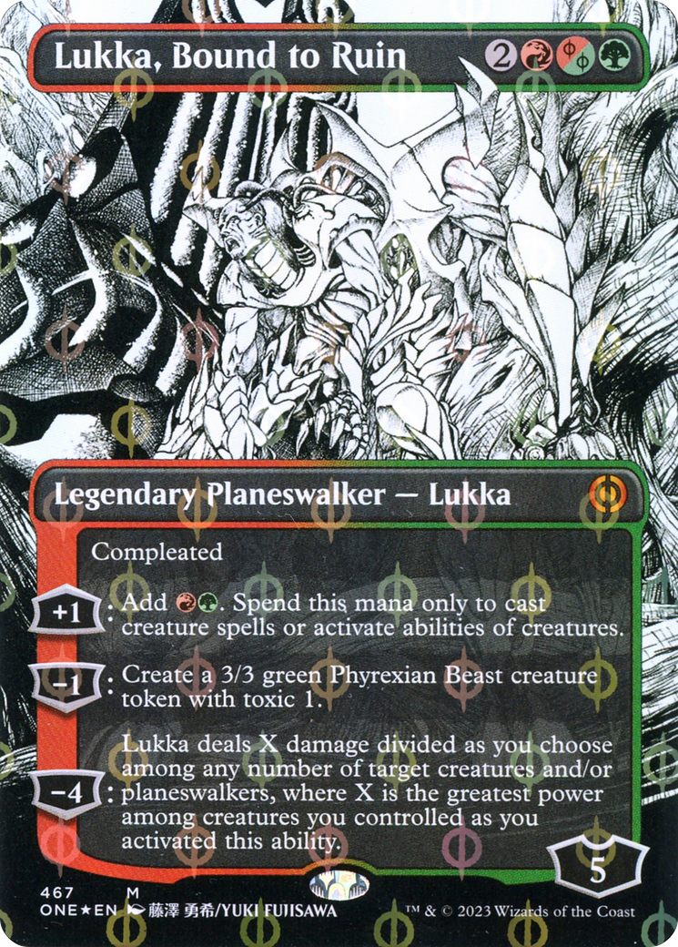 Lukka, Bound to Ruin (Borderless Manga Step-and-Compleat Foil) [Phyrexia: All Will Be One] | Total Play