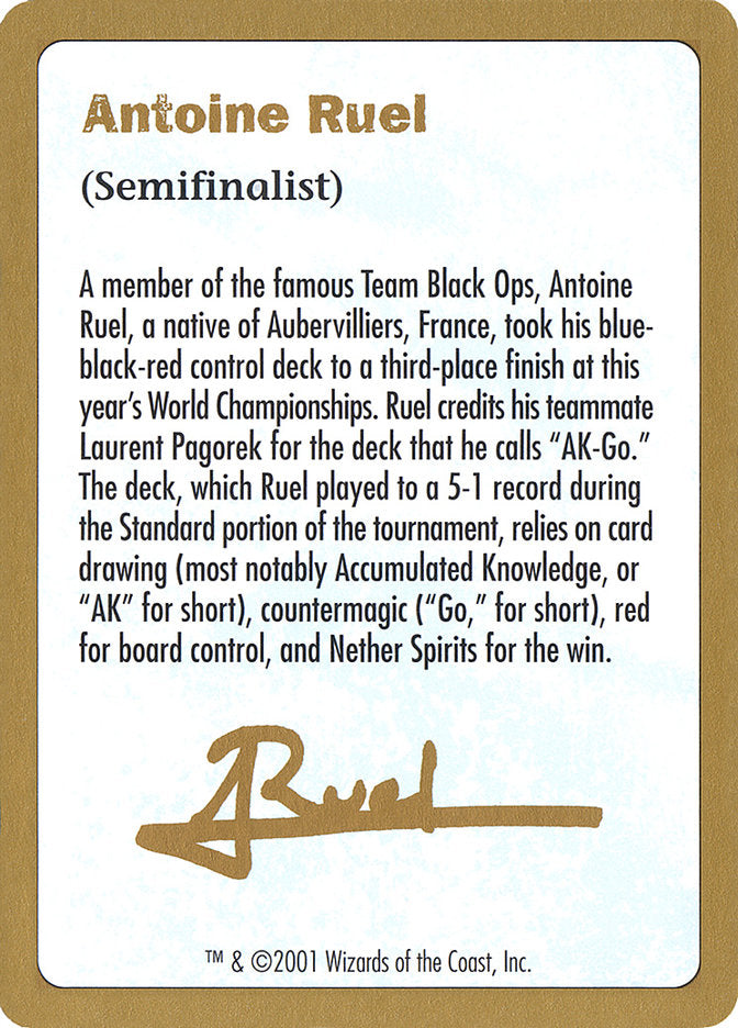 Antoine Ruel Bio [World Championship Decks 2001] | Total Play