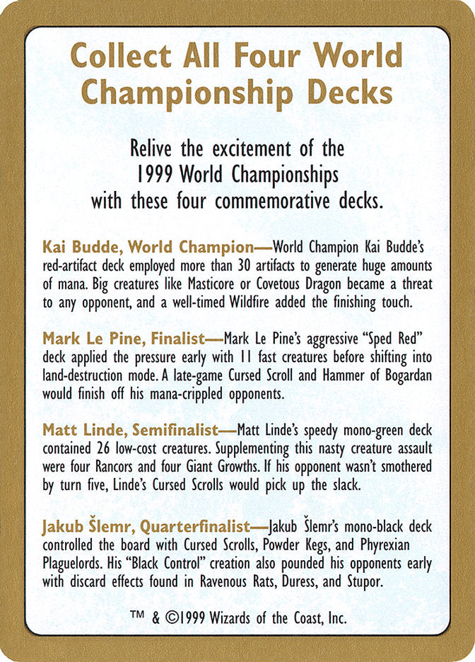 1999 World Championships Ad [World Championship Decks 1999] | Total Play