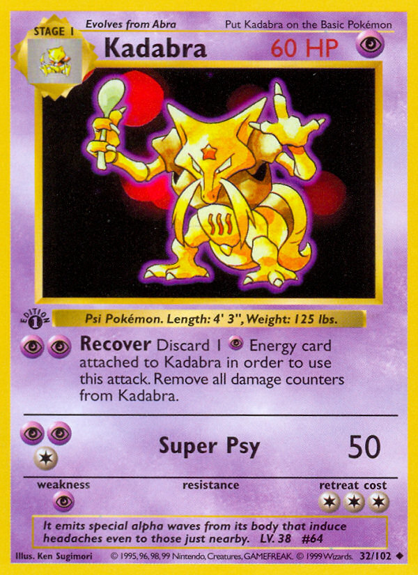 Kadabra (32/102) (Shadowless) [Base Set 1st Edition] | Total Play