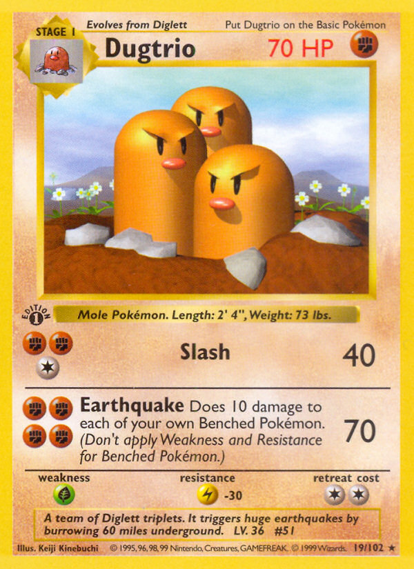 Dugtrio (19/102) (Shadowless) [Base Set 1st Edition] | Total Play