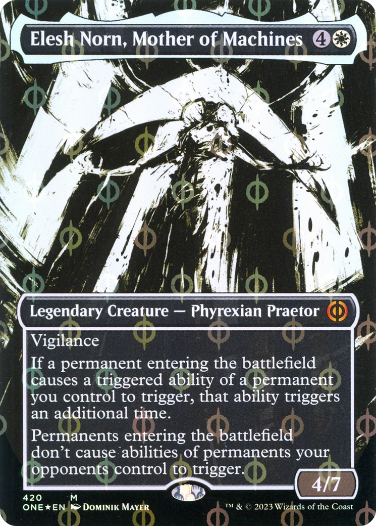 Elesh Norn, Mother of Machines (Borderless Ichor Step-and-Compleat Foil) [Phyrexia: All Will Be One] | Total Play